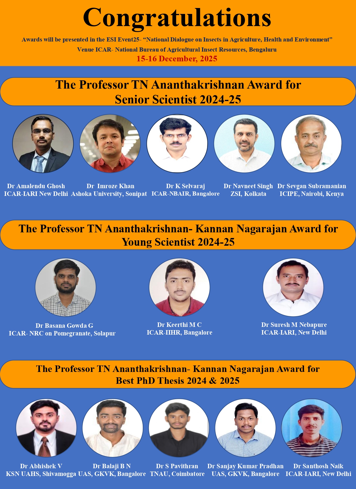 Prof. T. N. Ananthakrishnan Awards Winner